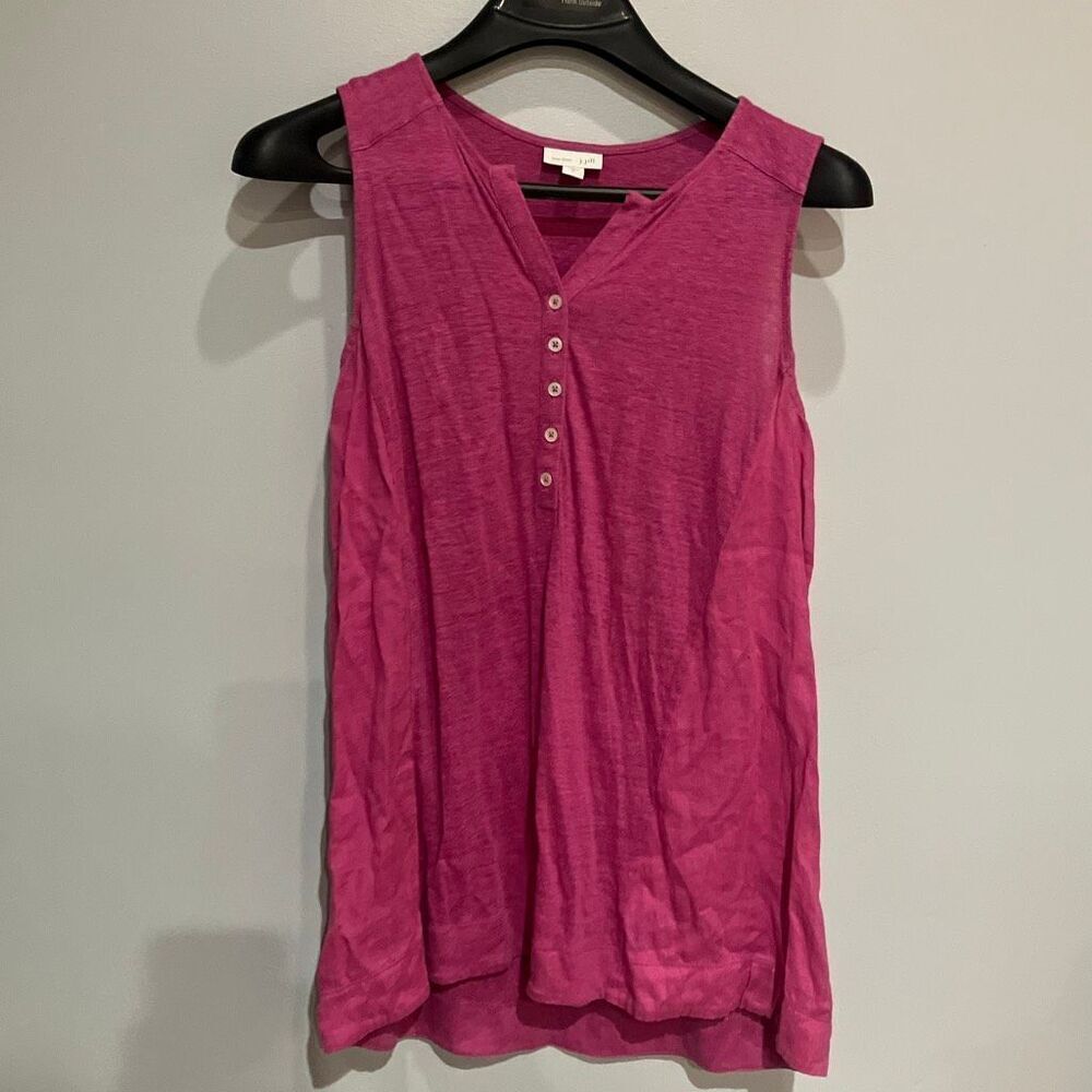 J. Jill 100% Linen Fuchsia Sleeveless Henley Tank Small #780